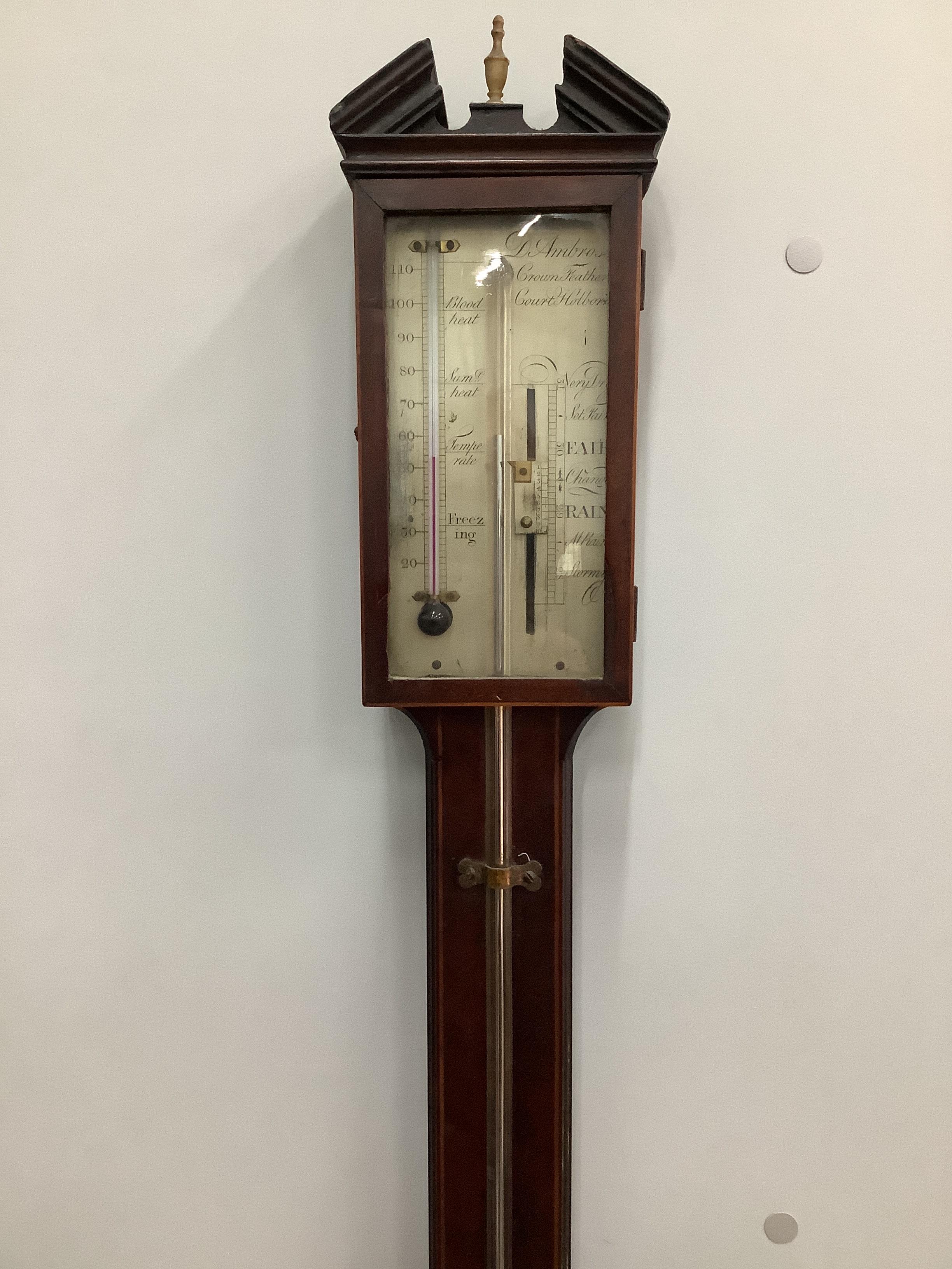 A 19th century Ambrose of Court Holborn mahogany stick barometer, height 98cm